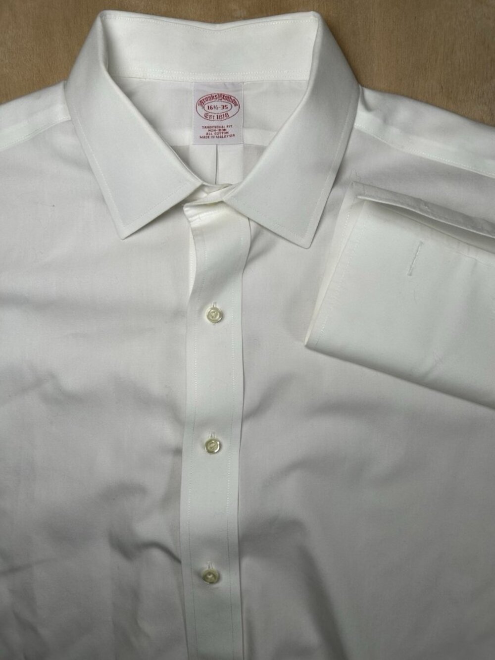 Brooks Brothers Dress Shirt Mens 16.5-35 White French Cuff Traditional Fit EUC